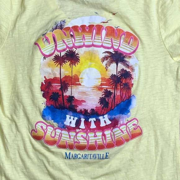 Margaritaville Tops - 💵Margaritaville Yellow VNeck Long Sleeve Tee with Pink Accents Size Medium